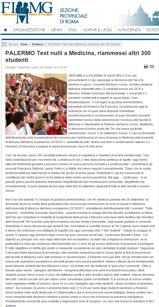 PALERMO Test nulli a Medicina  riammessi altri 300 studenti