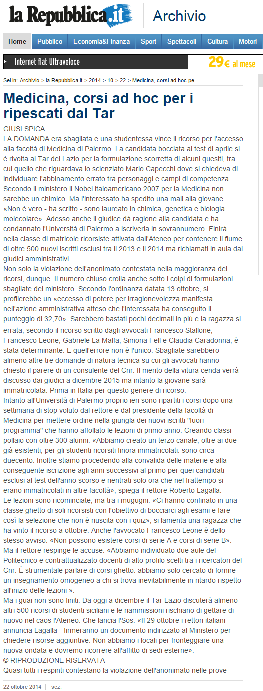 Medicina  corsi ad hoc per i ripescati dal Tar   la Repubblica.it