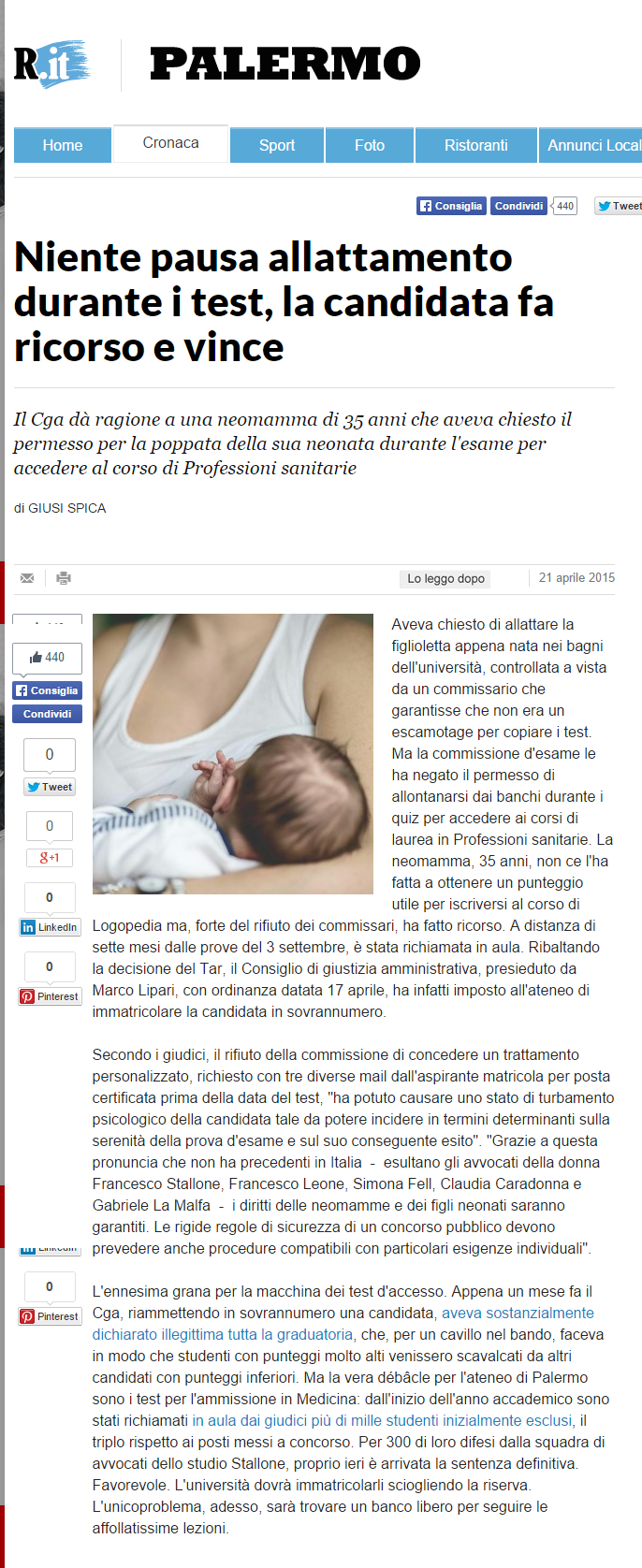 Niente pausa allattamento durante i test  la candidata fa  ricorso e vince   Repubblica.it
