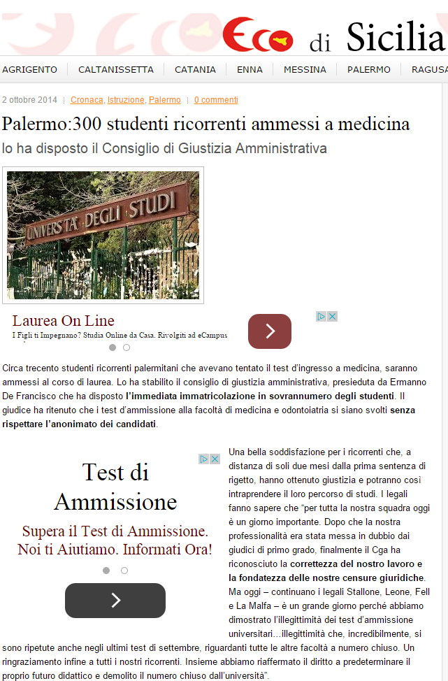 Palermo 300 studenti ricorrenti ammessi a medicina   Ecodisicilia