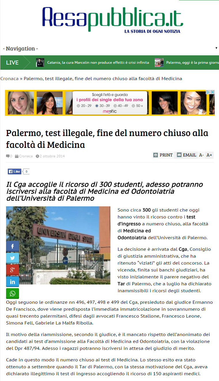 Palermo  test illegale  fine del numero chiuso alla facoltà di Medicina
