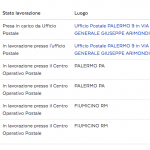 schermata estratta dal sito www.poste.it, sistema di monitoraggio delle spedizioni, che attesta il ritardo nella consegna del plico contenente il ricorso introduttivo