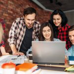 Group of university students prepares for exams