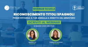Immagine del webinar, Riconoscimento titoli spagnoli, prima vittoria il Tar annulla il rigetto del Ministero