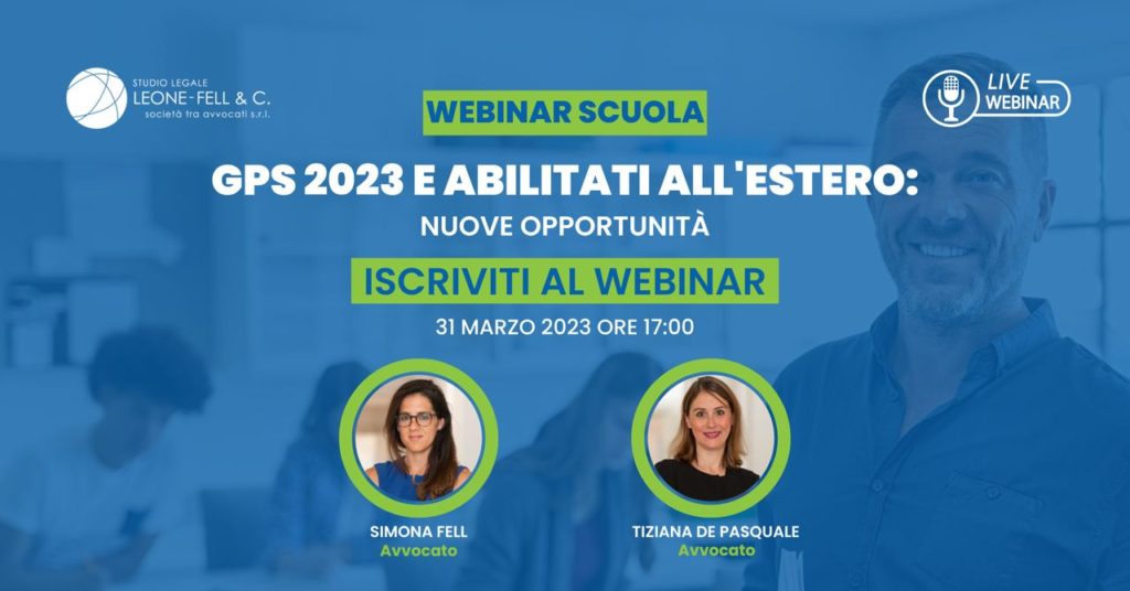 Immagine del webinar GPS 2023 e abilitati all'estero: nuove opportunità con le foto di Tiziana DE Pasquale e Simona Fell