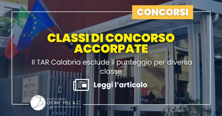 Classi di concorso accorpate: il TAR Calabria esclude il punteggio per diversa classe
